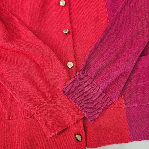 Paule Ka Cardigan Sweater Large Color Block Silk Blend Purple Peach French - Picture 5 of 8